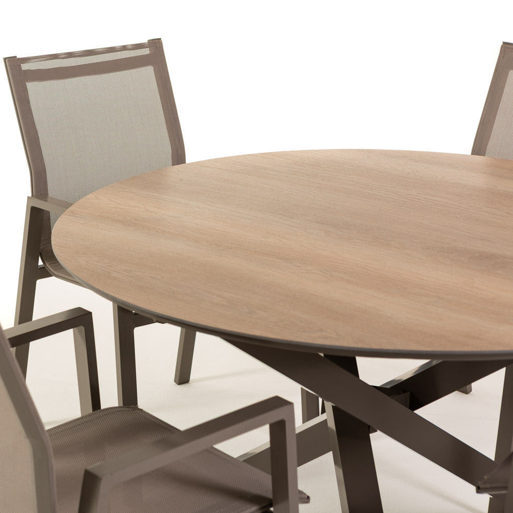 Teo & Dina set pranzo con tavolo rotondo e 4 sedie textilene