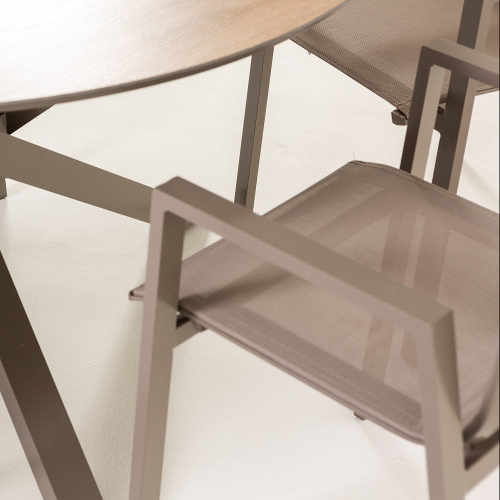 Teo & Dina set pranzo con tavolo rotondo e 4 sedie textilene