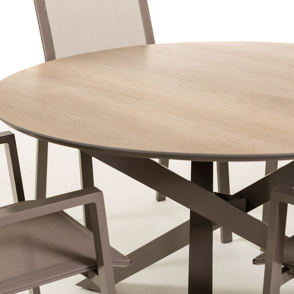 Teo & Dina set pranzo con tavolo rotondo e 4 sedie textilene