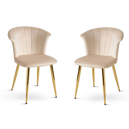 Livia – sedia in velluto con struttura in metallo, colore crema, gambe oro
