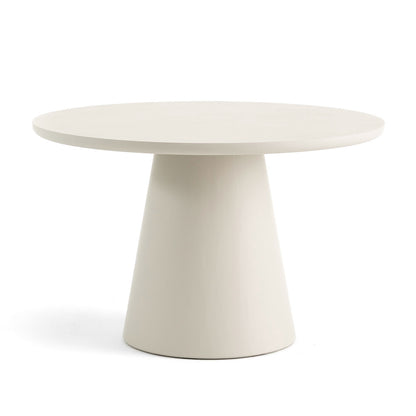 Tony – tavolo rotondo in MDF effetto cemento con base conica, colore tavolo ecrù, dimensione ø 120 cm