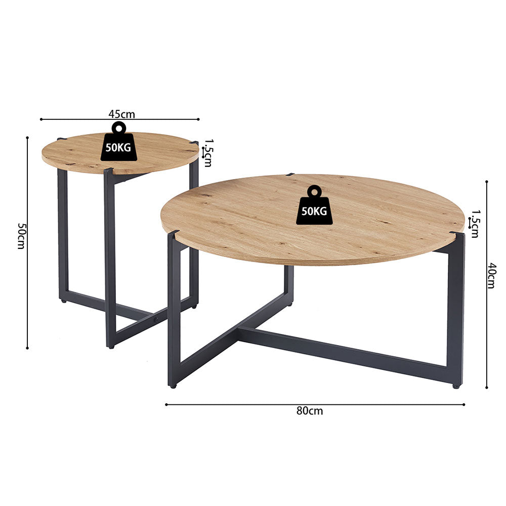 Elon – set 2 tavolini da caffè rotondi in MDF effetto legno