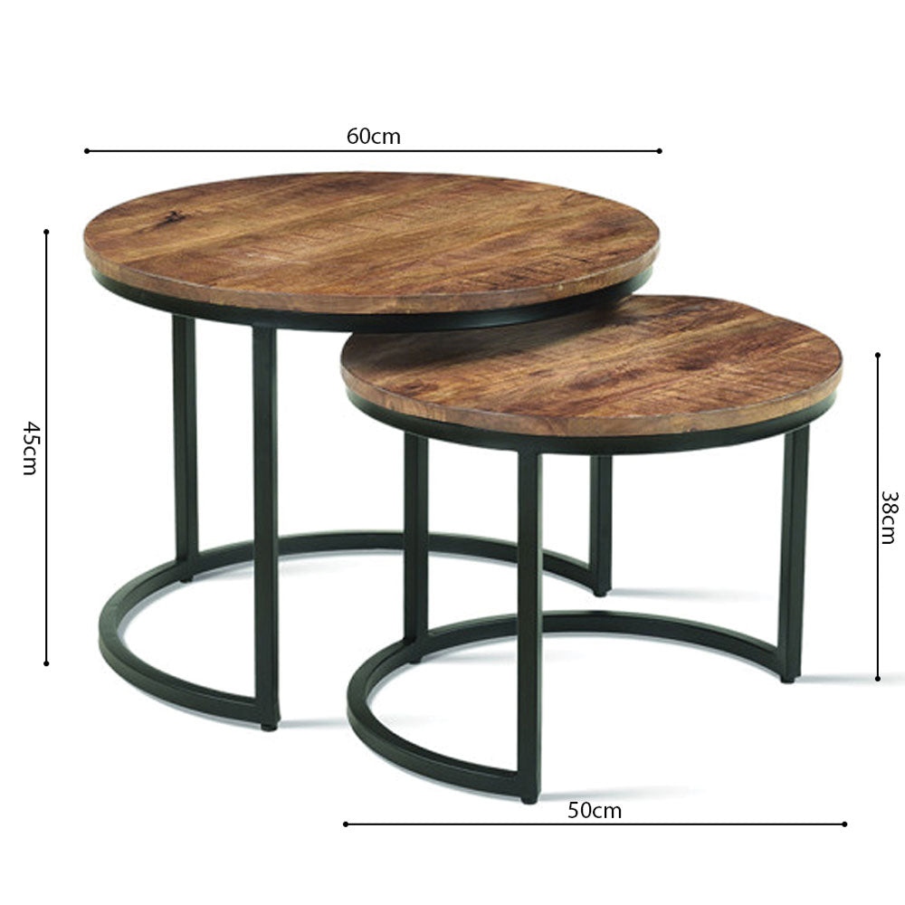 Aron – tavolini da caffè set 2 pezzi in legno di mango e metallo