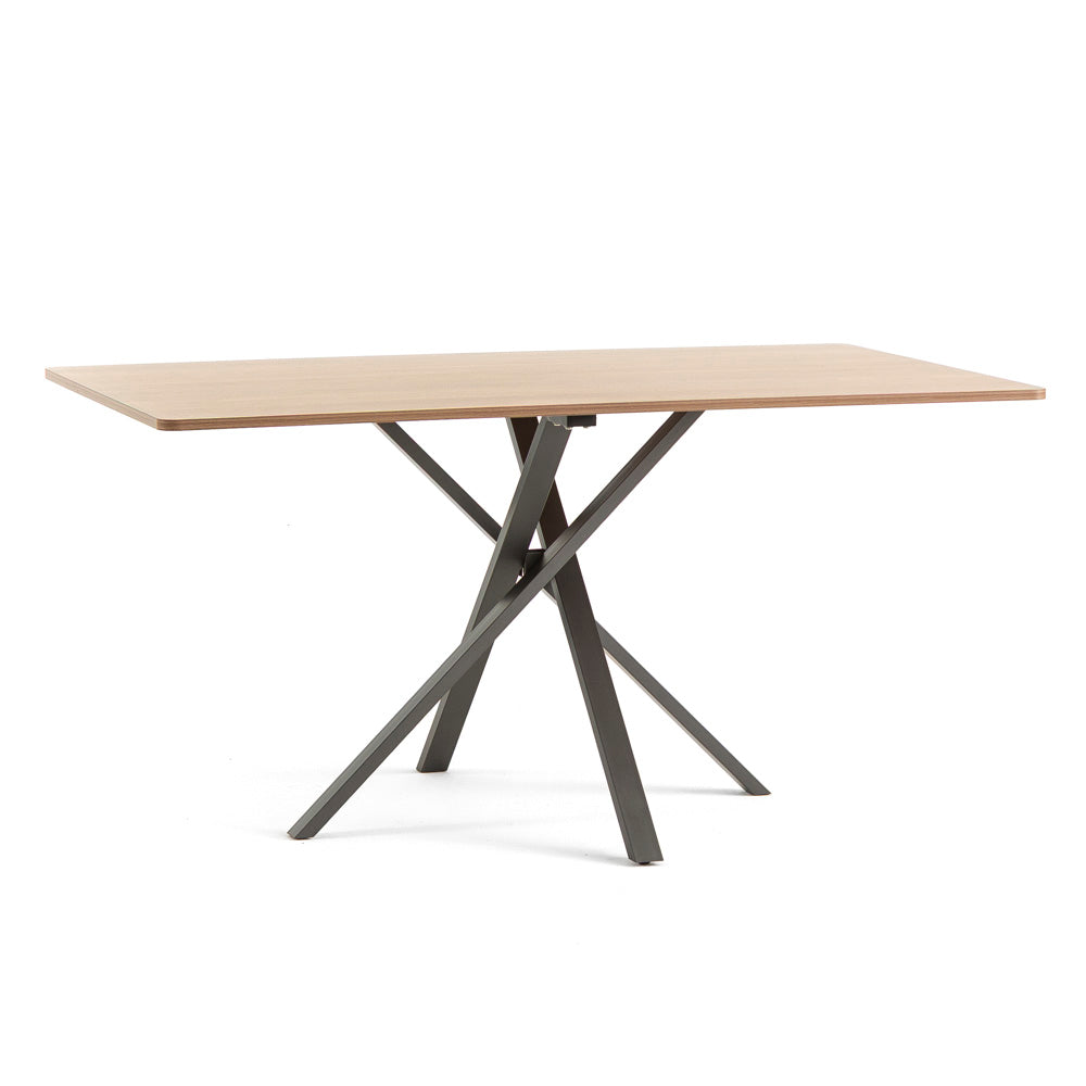 Carlo – tavolo rettangolare in melaminico e metallo, gambe grigio scuro, top tavolo legno