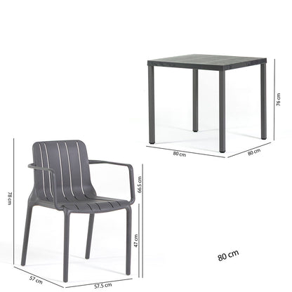 Zeno & Ginny set pranzo da balcone con tavolo 80x80 e 4 sedie