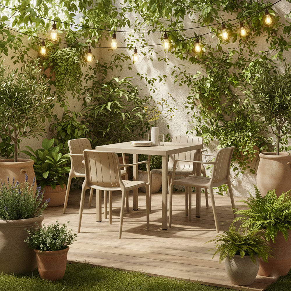 Zeno & Ginny set pranzo da balcone con tavolo 80x80 e 4 sedie