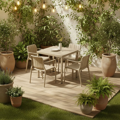 Zeno & Ginny set pranzo da balcone con tavolo 80x80 e 4 sedie