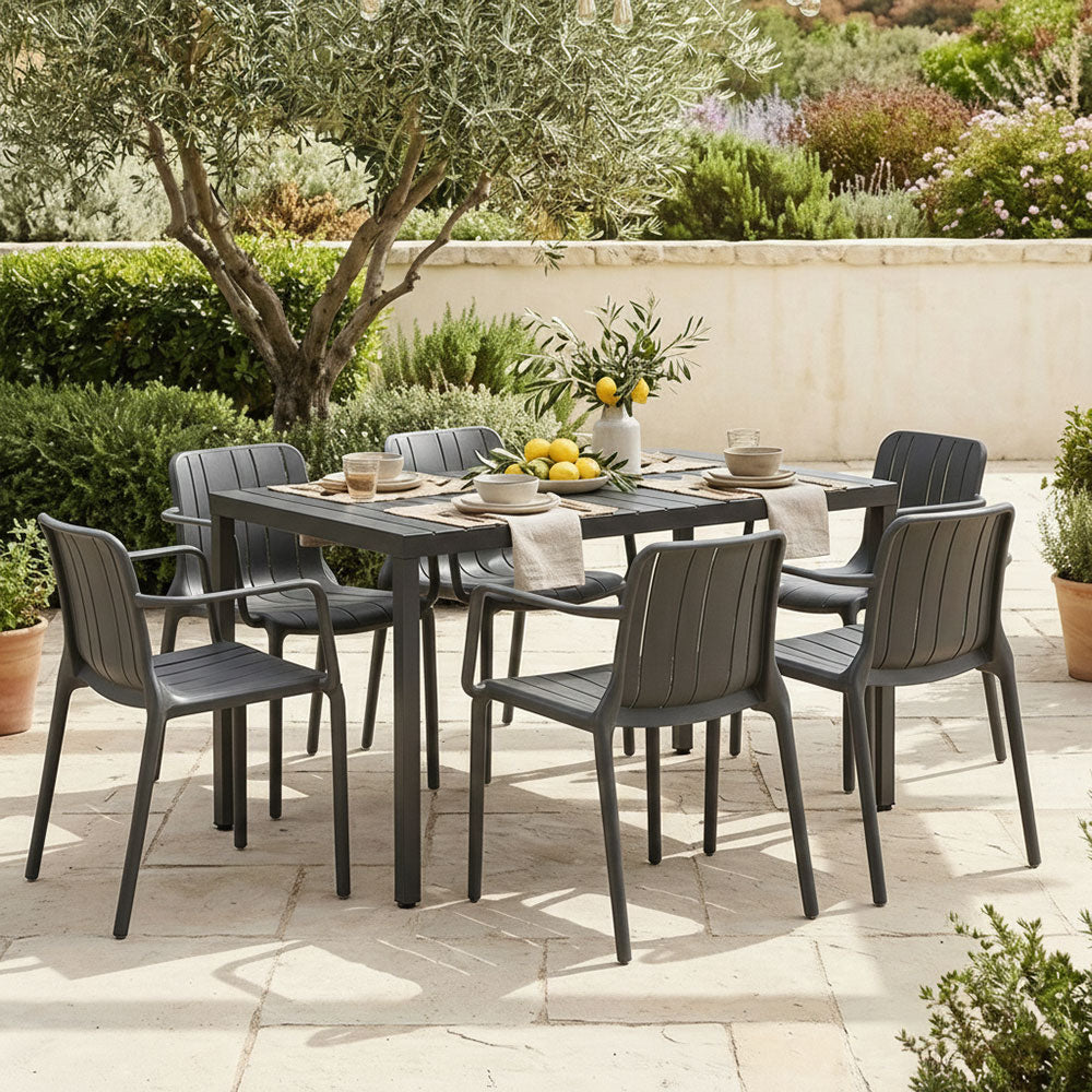 Zeno & Ginny set pranzo da giardino 6 posti con tavolo effetto legno