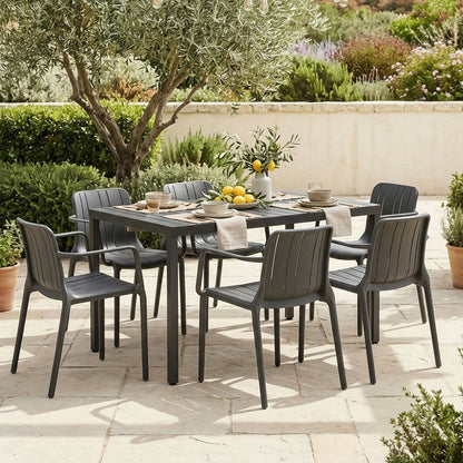 Zeno & Ginny set pranzo da giardino 6 posti con tavolo effetto legno