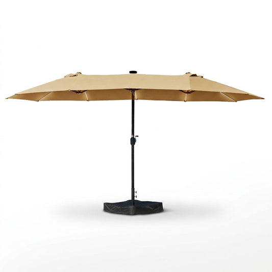 Aliseo – ombrellone doppio con LED solari e doppio tetto, colore tortora chiaro