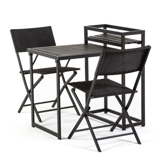 Kevin + Nicole set da esterno pieghevole effetto legno e rattan, colore antracite