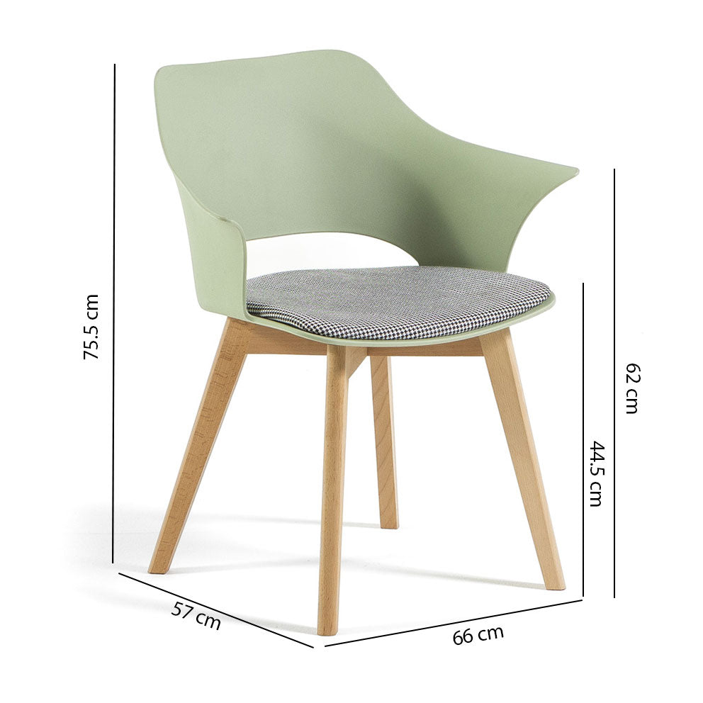 Marta – sedia in resina con gambe in legno e cuscino