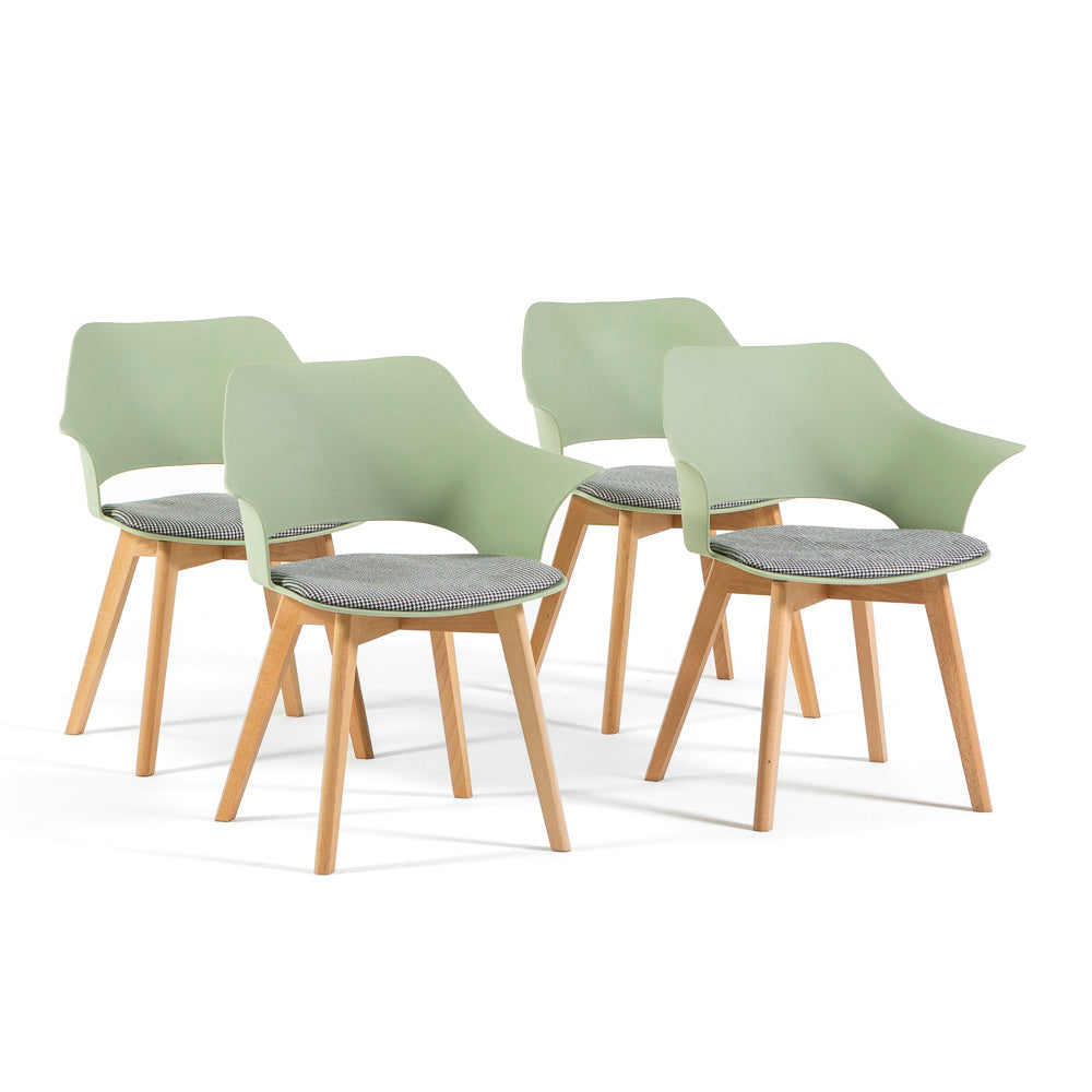 Marta – sedia in resina con gambe in legno e cuscino, colore pistacchio