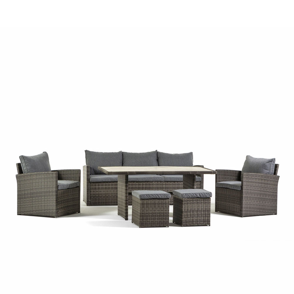 Catania – set da giardino in polirattan con divano, pouf e tavolo