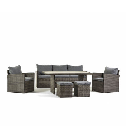 Catania – set da giardino in polirattan con divano, pouf e tavolo