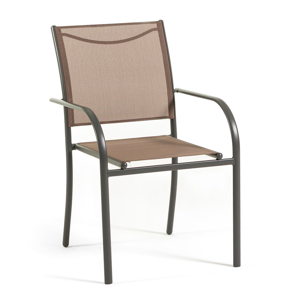 Elena – sedia in textilene con braccioli e gambe in acciaio