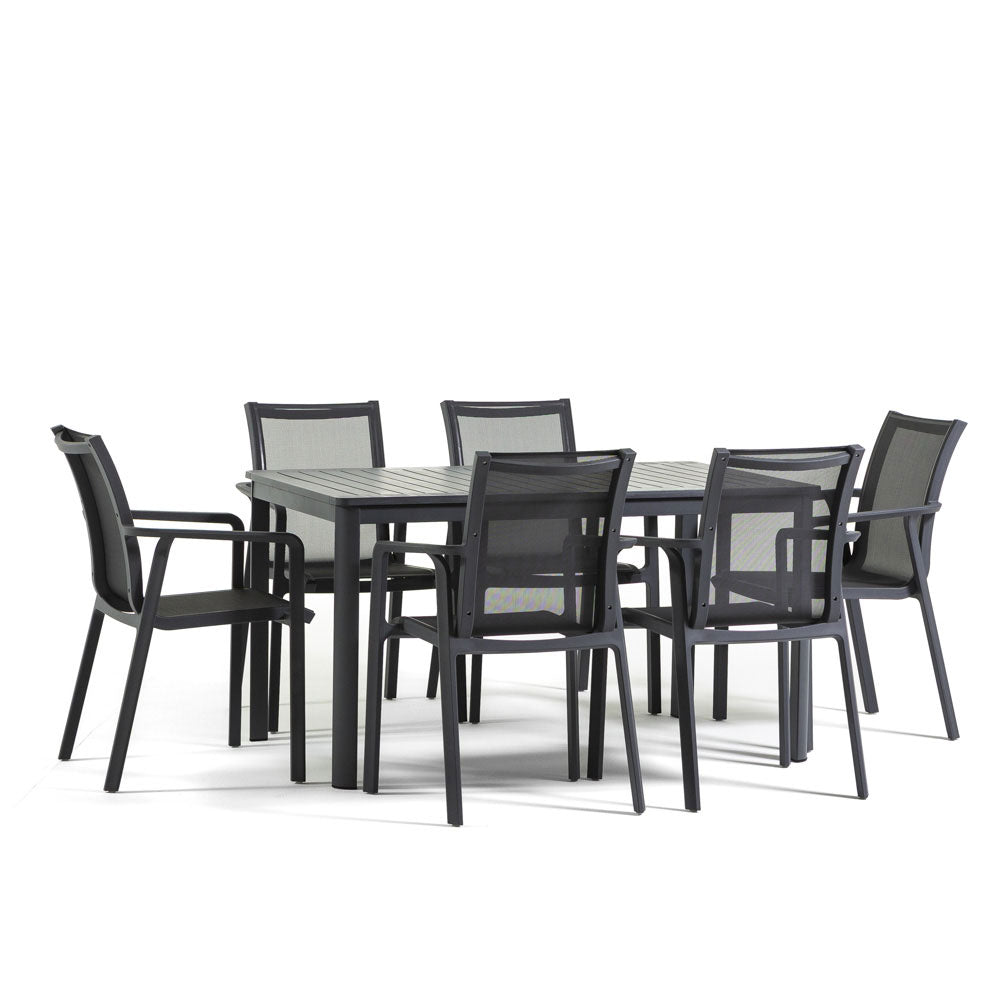 David & Victoria set pranzo da giardino con tavolo a doghe e 6 sedie, colore grigio ardesia