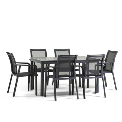 David & Victoria set pranzo da giardino con tavolo a doghe e 6 sedie, colore grigio ardesia