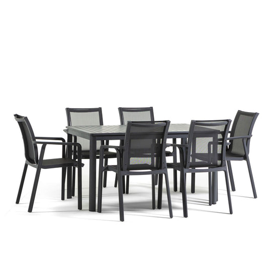 David & Victoria set pranzo da giardino con tavolo a doghe e 6 sedie, colore grigio ardesia