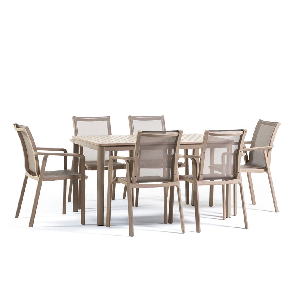 David & Victoria set pranzo da giardino con tavolo a doghe e 6 sedie, colore fango