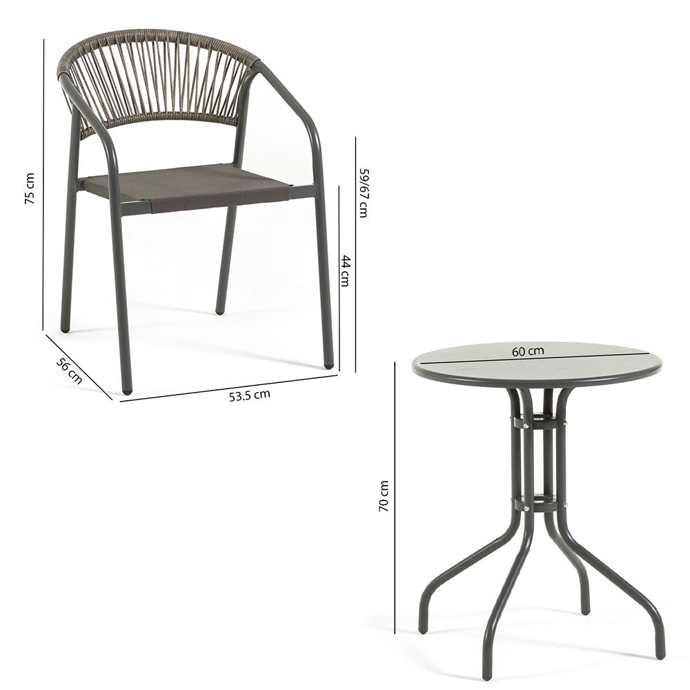 Max + Gaia set da esterno con tavolino e sedie impilabili