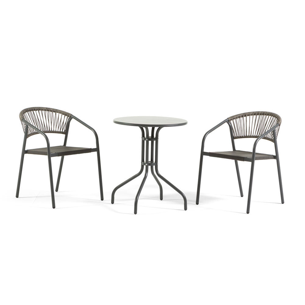 Max + Gaia set da esterno con tavolino e sedie impilabili, colore grigio scuro