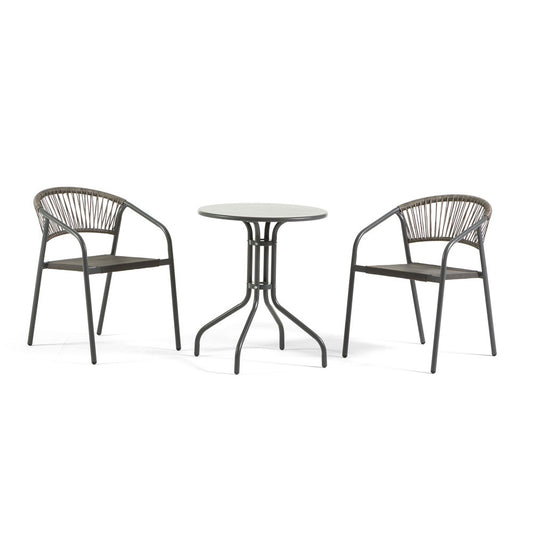 Max + Gaia set da esterno con tavolino e sedie impilabili, colore grigio scuro
