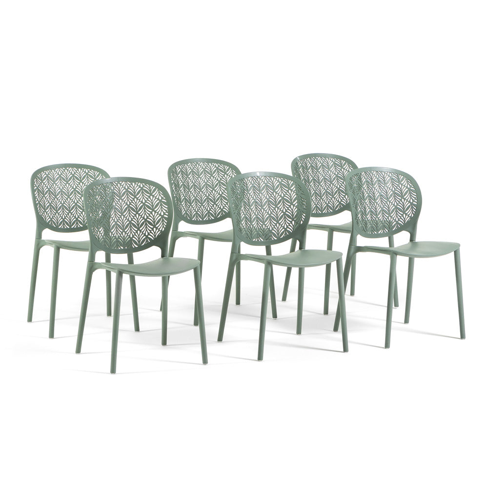 Lulù – sedia da esterno in polipropilene dal design decorativo, colore salvia