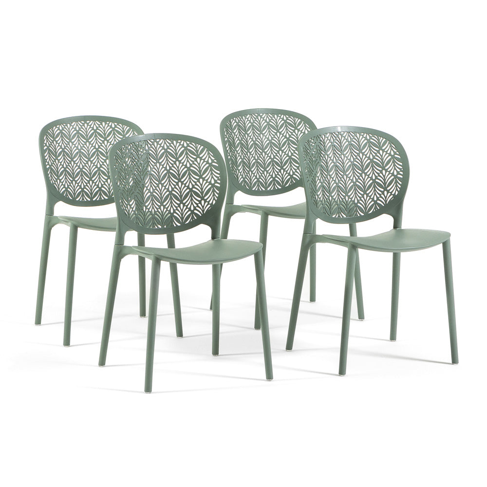 Lulù – sedia da esterno in polipropilene dal design decorativo, colore salvia