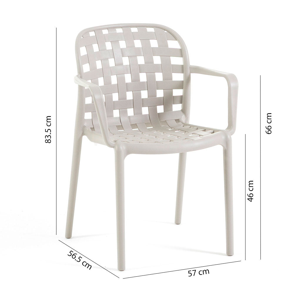 Rebecca – sedia effetto rattan in polipropilene con braccioli