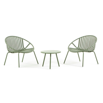 Tilde – set da giardino con 2 poltrone e tavolino Ø50 cm, colore verde eucalipto