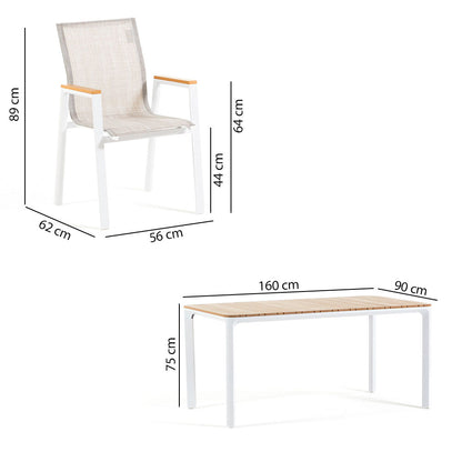 Noè & Deva set pranzo da giardino con tavolo 160x90 e 6 sedie