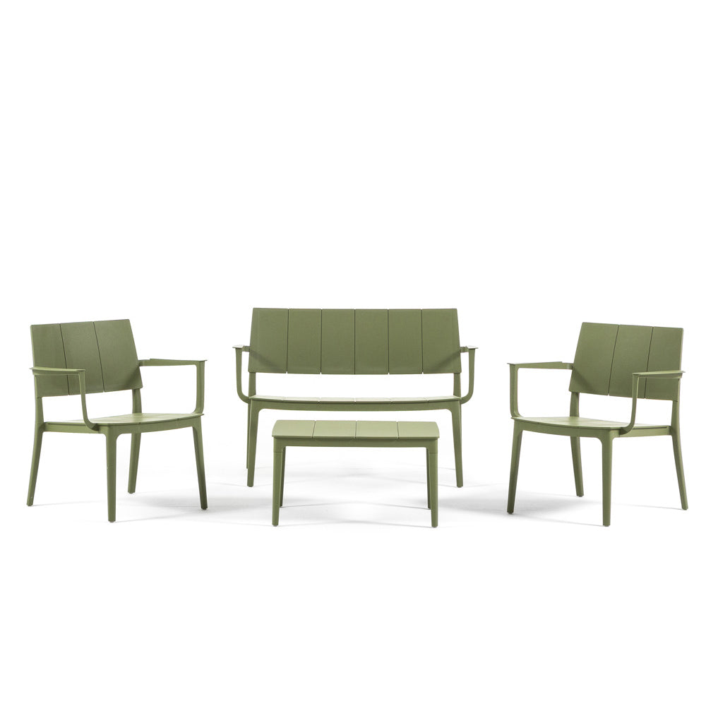 Merano – set da giardino in polipropilene effetto doghe, colore verde muschio