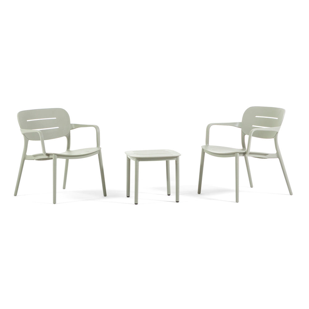 Dora – set relax da giardino con 2 poltrone e tavolino, colore verde cenere