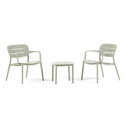 Dora – set relax da giardino con 2 poltrone e tavolino, colore verde cenere
