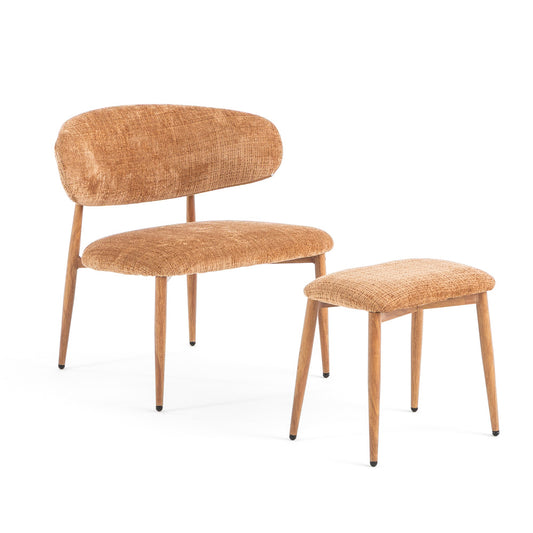 Anastasia – poltrona relax in bouclé con poggiapiedi, colore cannella