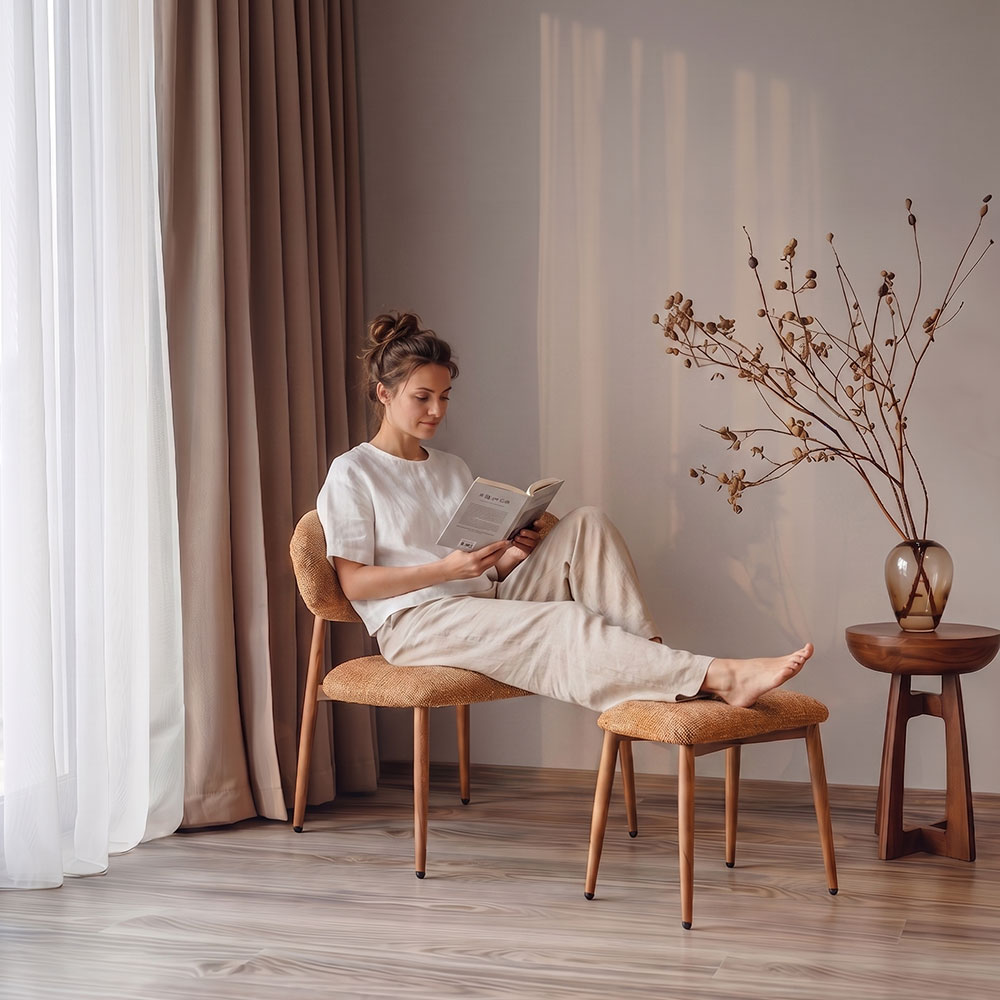 Anastasia – poltrona relax in bouclé con poggiapiedi