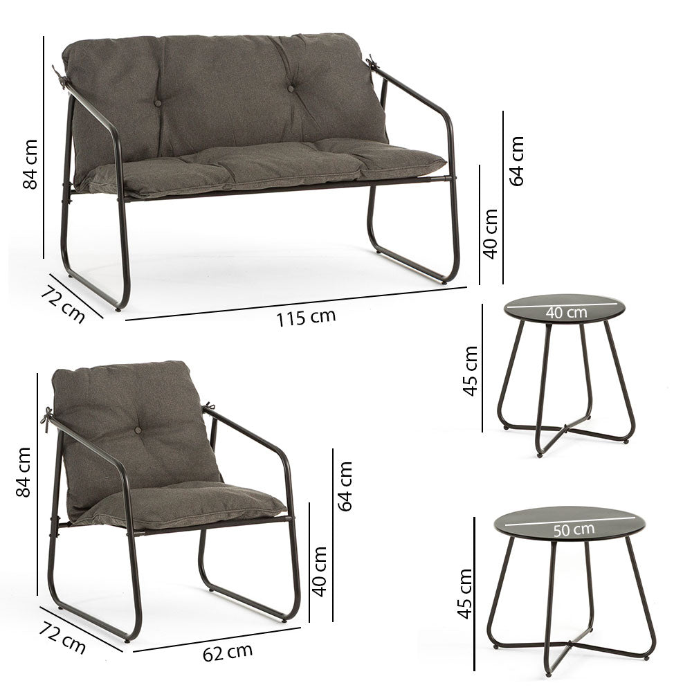 Linosa – set lounge da giardino in acciaio e tessuto