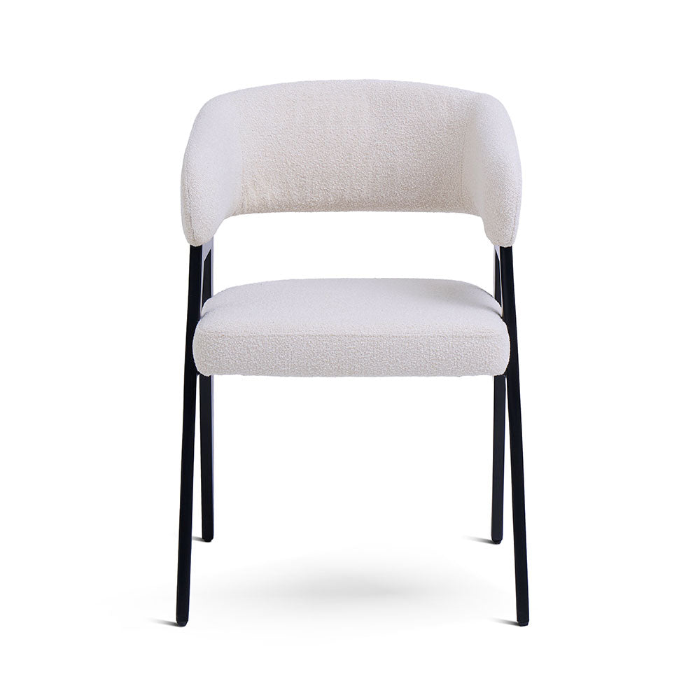 Vera – sedia in bouclé con gambe in metallo nero