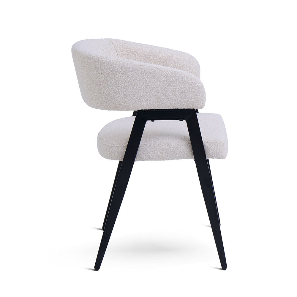 Vera – sedia in bouclé con gambe in metallo nero