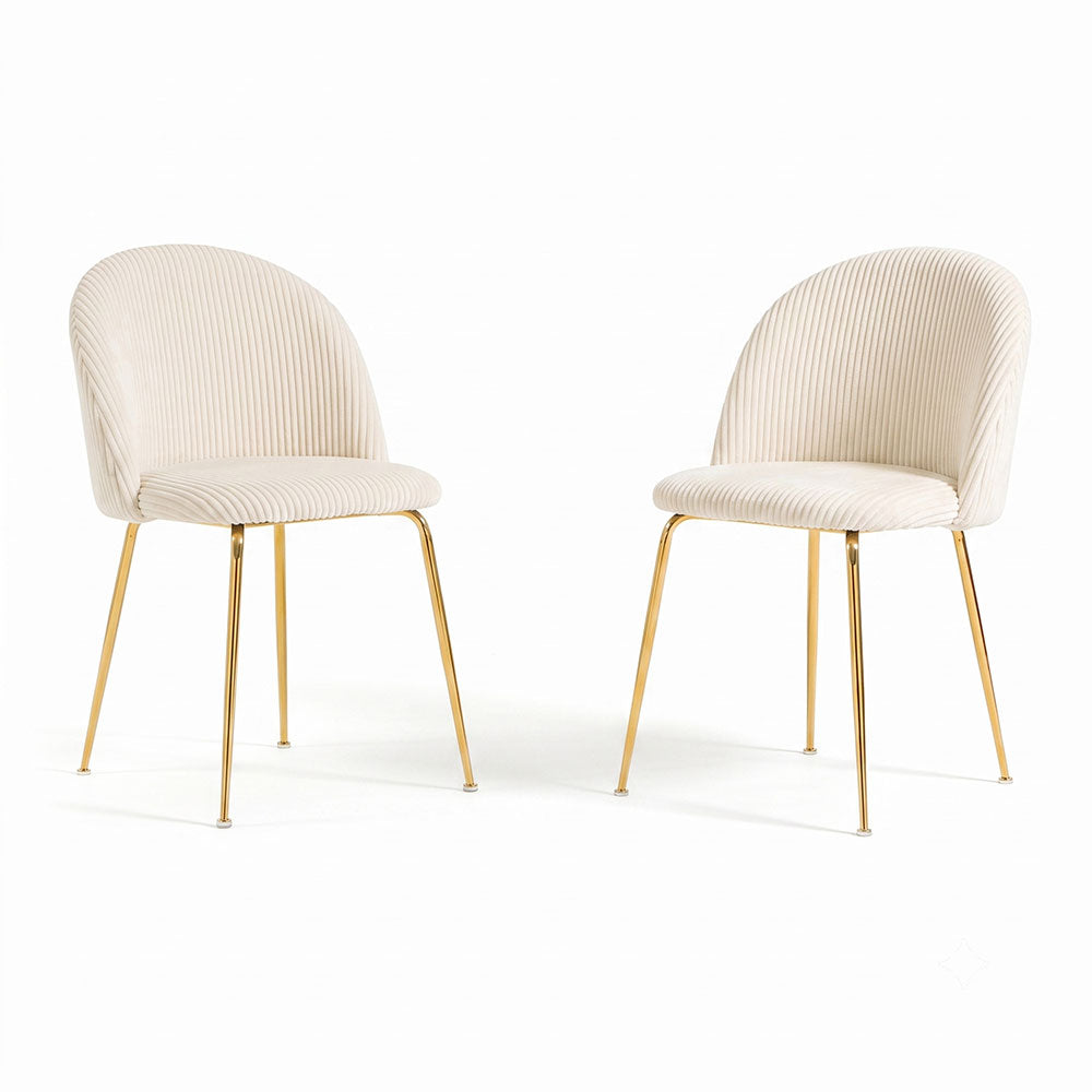 Sara – sedia in velluto a coste larghe con gambe in metallo, colore burro, gambe oro