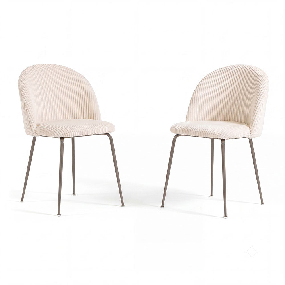 Sara – sedia in velluto a coste larghe con gambe in metallo, colore burro, gambe tortora