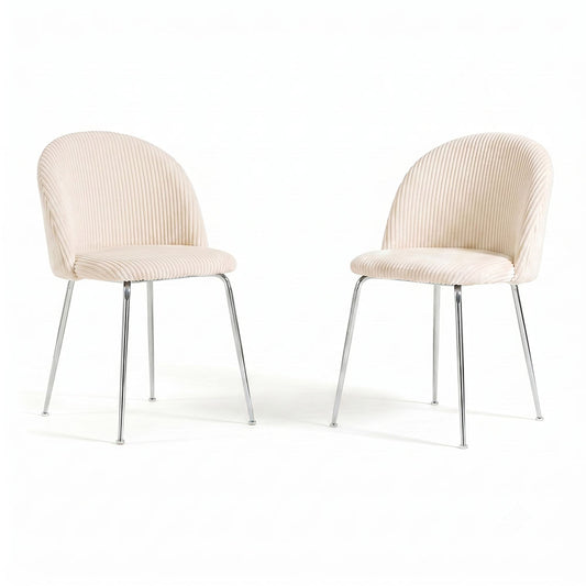 Sara – sedia in velluto a coste larghe con gambe in metallo, colore burro, gambe argento
