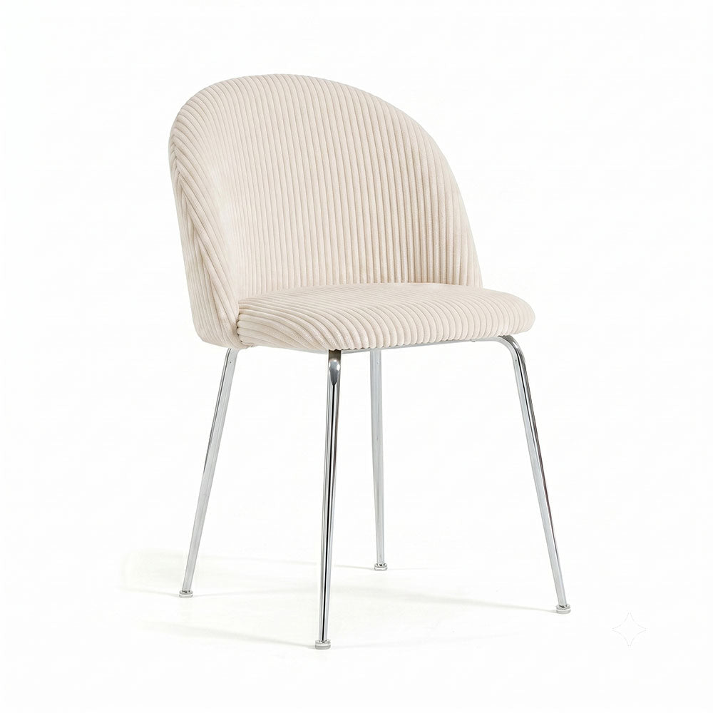 Sara – sedia in velluto a coste larghe con gambe in metallo, colore burro, gambe argento