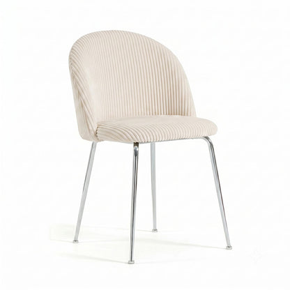 Sara – sedia in velluto a coste larghe con gambe in metallo, colore burro, gambe argento