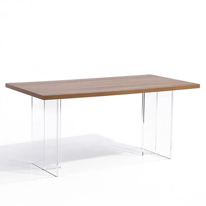 Elio – tavolo in melaminico con gambe in acrilico trasparente, top tavolo legno
