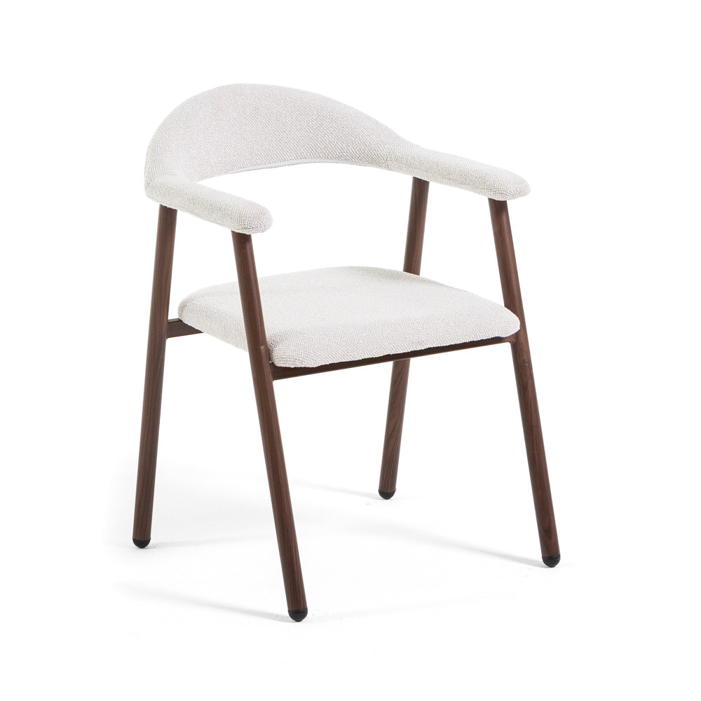 Nives – sedia imbottita in tessuto con metallo effetto legno