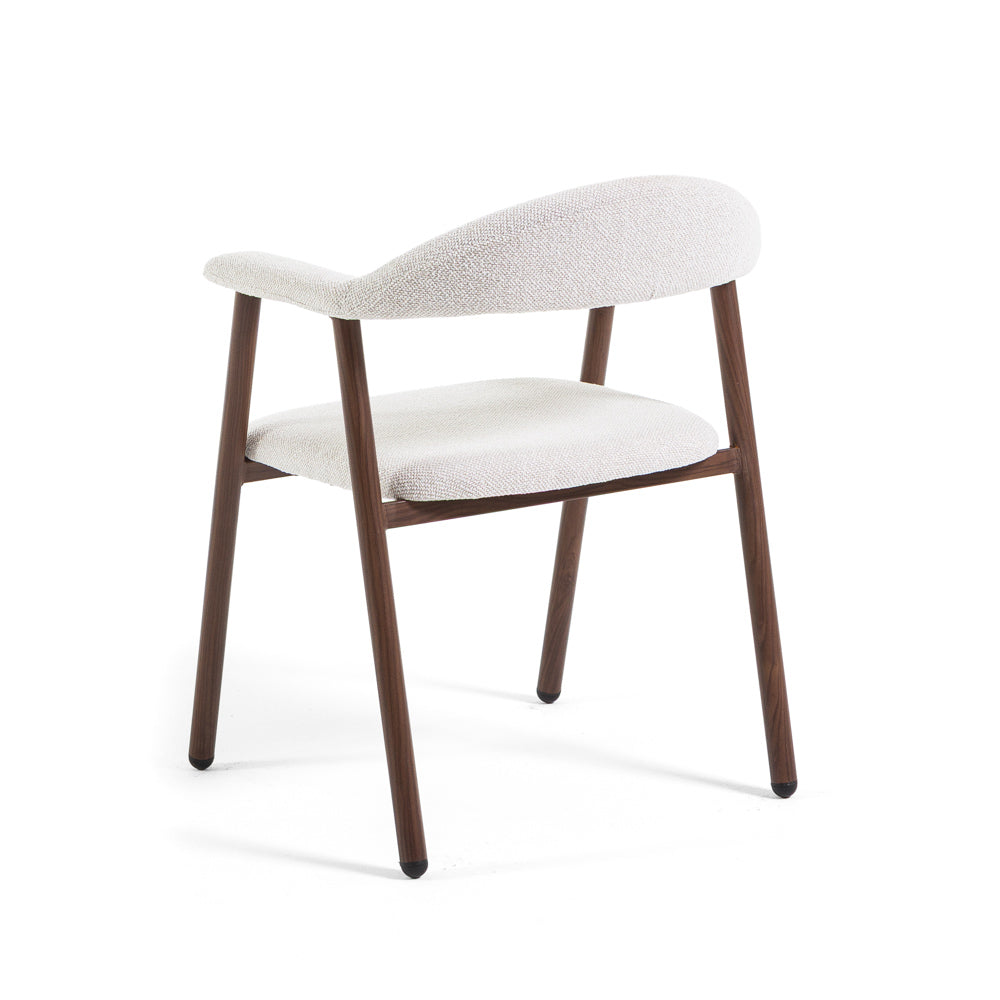 Nives – sedia imbottita in tessuto con metallo effetto legno