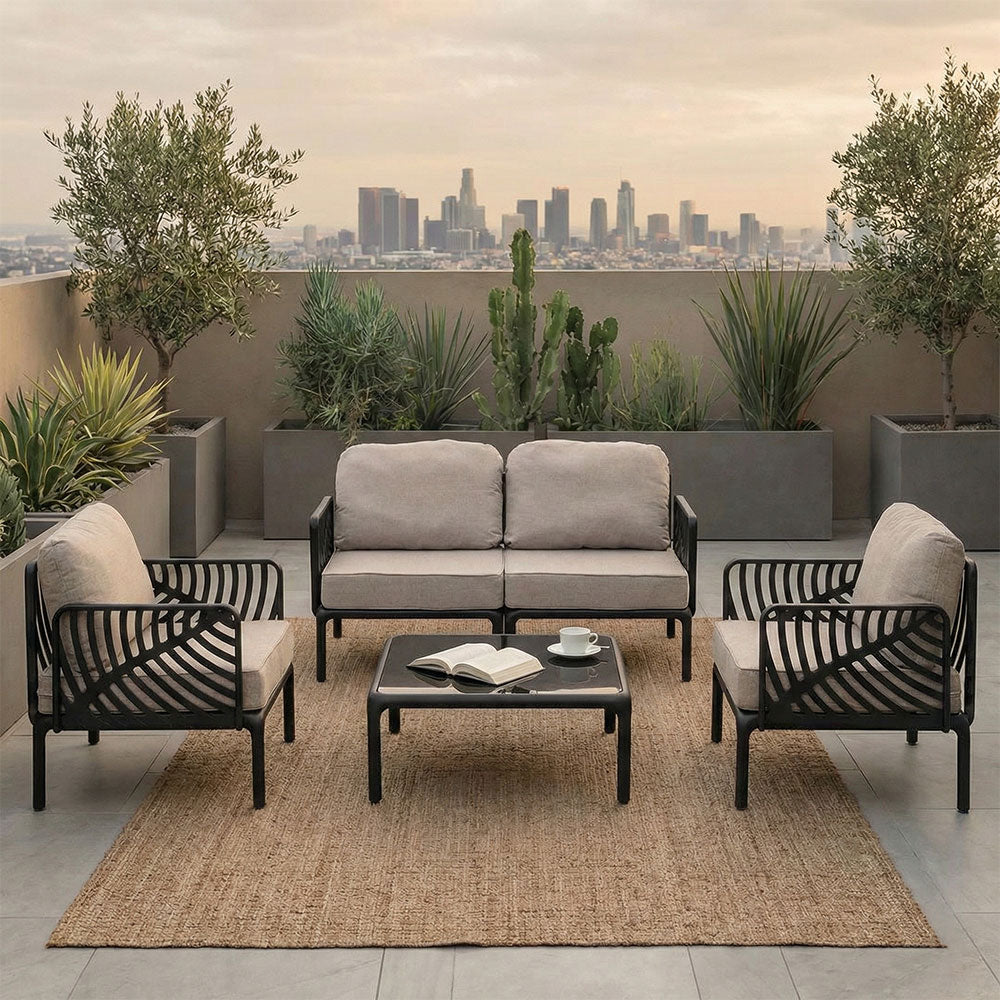 Kenzia – set da giardino di design divano, poltrone, tavolino