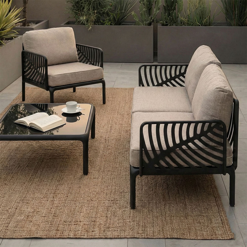 Kenzia – set da giardino di design divano, poltrone, tavolino